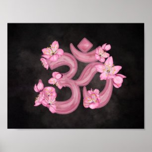 OM-symbool Cherry Blossom waterverf Poster