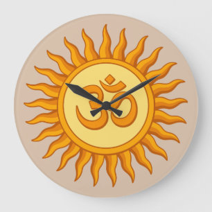 Om Symbool in Stralende Zon Spiritueel Hindoe Ontw Grote Klok