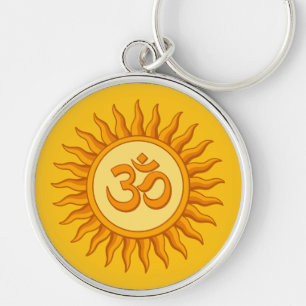 Om Symbool in Stralende Zon Spiritueel Hindoe Ontw Sleutelhanger