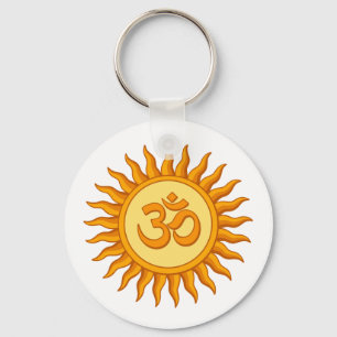 Om Symbool in Stralende Zon Spiritueel Hindoe Ontw Sleutelhanger