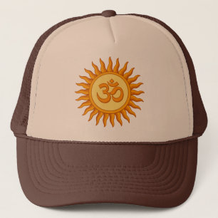 Om Symbool in Stralende Zon Spiritueel Hindoe Ontw Trucker Pet