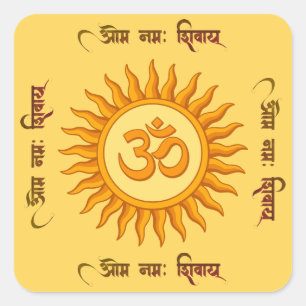 Om Symbool in Stralende Zon Spiritueel Hindoe Ontw Vierkante Sticker
