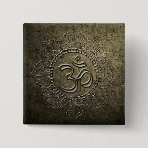 OM Symbool Mandala Bronze Metaal effect 3 Button