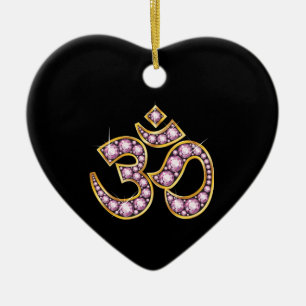 Om Symbool met "Roos Quartz" Stones Keramisch Ornament