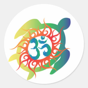 Om-Tatto-Vibrant-Turtle Ronde Sticker