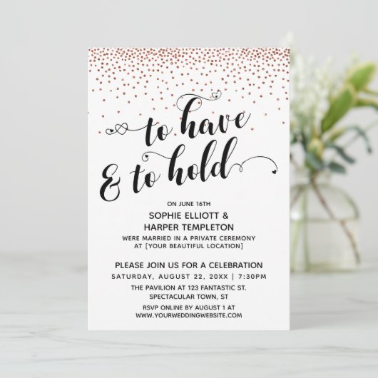 Om te hebben & te houden Koperen Confetti Feestje Kaart (Staand voorkant)