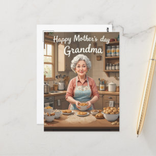 oma bakken Moederdag retro Briefkaart