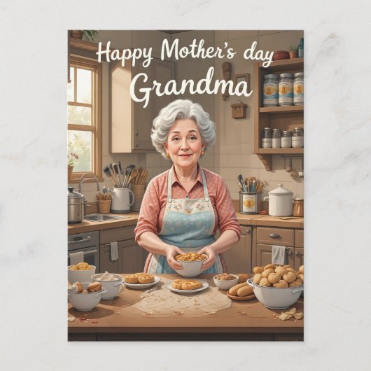  oma bakken Moederdag retro Briefkaart (Voorkant)