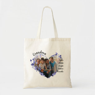 Oma bloem hart met kleinkinderen namen & foto tote bag