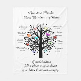 Oma Boom (hart), Zwart/wit 8 Namen en Data Fleece Deken