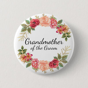Oma Bruidegom Roze Rode Bloemenkrans Knop Ronde Button 5,7 Cm
