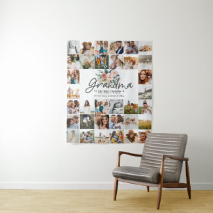Oma cadeau multi foto mooie bloemrijke wandkleed
