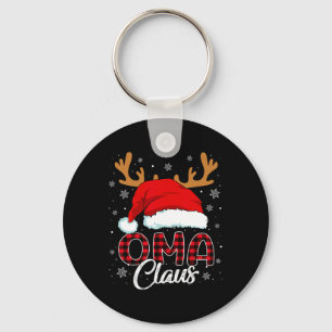 Oma Claus Santa Hat Rendier Red Plaid Matching Fa Sleutelhanger