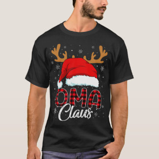 Oma Claus Santa Hat Rendier Red Plaid Matching Fa T-shirt
