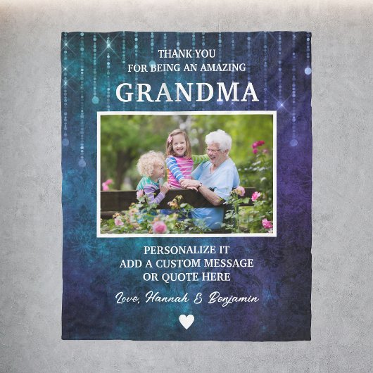 Oma dank u blauwe Sparkles Custom Fleece Deken