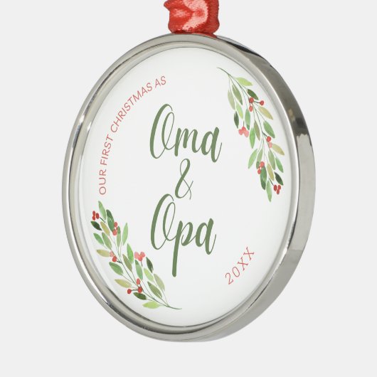 Oma en Opa eerste Kerstmis Metalen Ornament (Links)