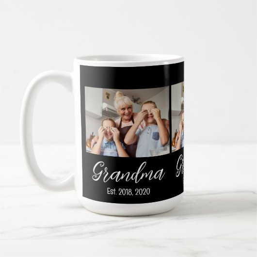 Oma Est. Wit script 3 foto Koffiemok (Links)