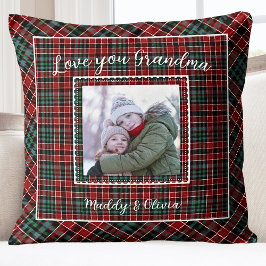 Oma Familiefoto Rustic Plaid Kussen