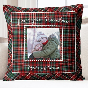 Oma Familiefoto Rustic Plaid Kussen