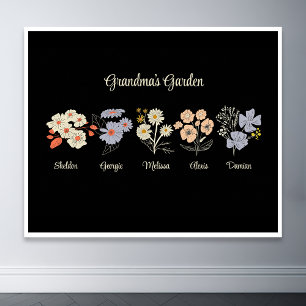 Oma Flower Garden Custom 5 Naam  Bloemen Poster