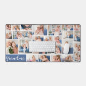 Oma Foto Collage Raster Blauw Wit Grootkinderen Bureaumat (Keyboard & Muis)