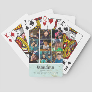 Oma Fotocollage   Mint & Goud Marmer Pokerkaarten