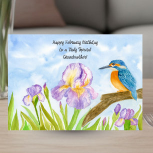 Oma Gefeliciteerd verjaardag in februari ijsvogel Kaart