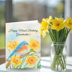 Oma Gelukkige Maart Verjaardag Blauwe Vogel Kaart