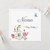 oma - gelukkige verjaardagsvogel vlinder  roos kaart (Voorkant / Achterkant in situ)