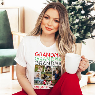 Oma Grandkid Familie Afbeelding Collage Kerst T-shirt