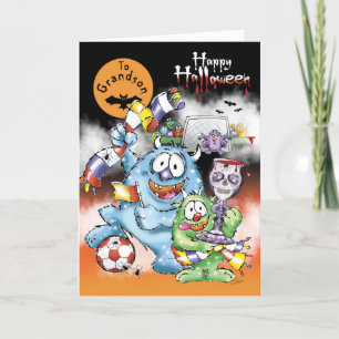 Oma, Halloween Monsters, met voetbal Kaart