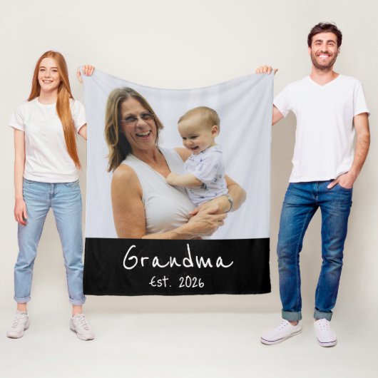 Oma heeft wit script foto opgericht fleece deken (In situ)