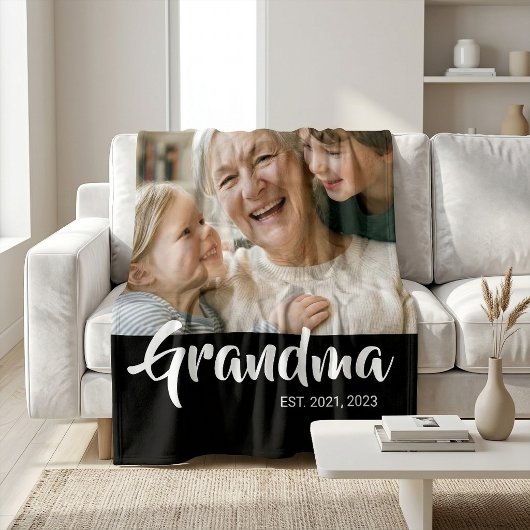 Oma heeft Zwarte Moderne Script Foto Gesteld Fleece Deken