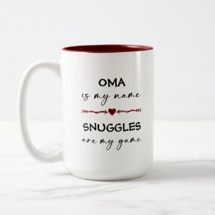 Oma is mijn naam Snuggles is mijn Game Photo Gift Tweekleurige Koffiemok