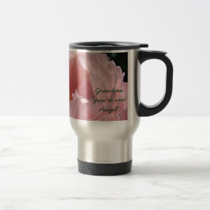 Oma, jij bent onze engel! Koffiemok roze roos Reisbeker