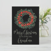 Oma Kerstmis bessen krans Feestdagenkaart (Staand voorkant)