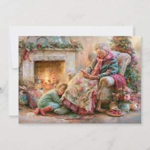 Oma kleinkind open haard Kerstmis  Feestdagenkaart