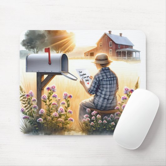 Oma leest brief van kleinkind muismat (Met muis)