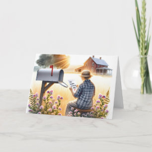 Oma leest verjaardagsbrief van kleinkind kaart