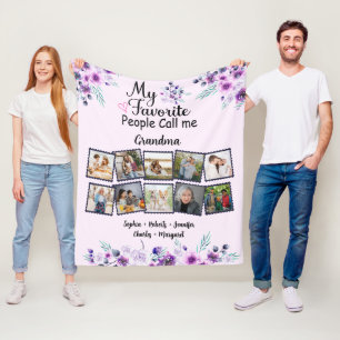 Oma met kleinkinderen Naam & foto, paarse bloem Fleece Deken