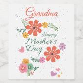 Oma Moederdag Flowers Wijn Etiket (Enkel label)
