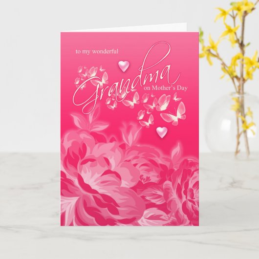 Oma Moederdag Kaart bloemen en vlinders (Gele Bloem)