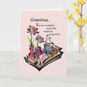Oma, Moederdag, Ontbijt in bed, Roze Kaart (Gele Bloem)