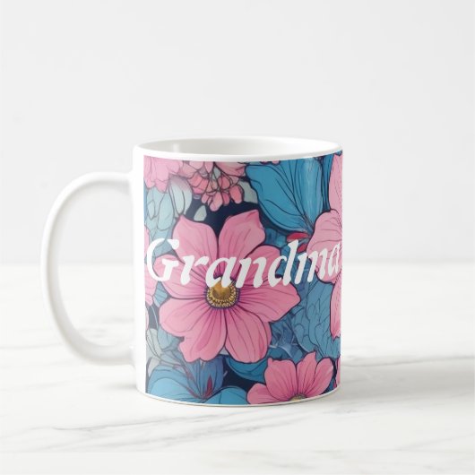 Oma Mok met roze en blauw bloemontwerp (Links)