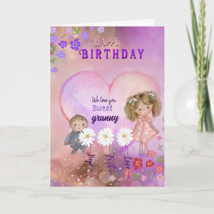 Oma Mooi Paars Roze Verjaardag Kaart