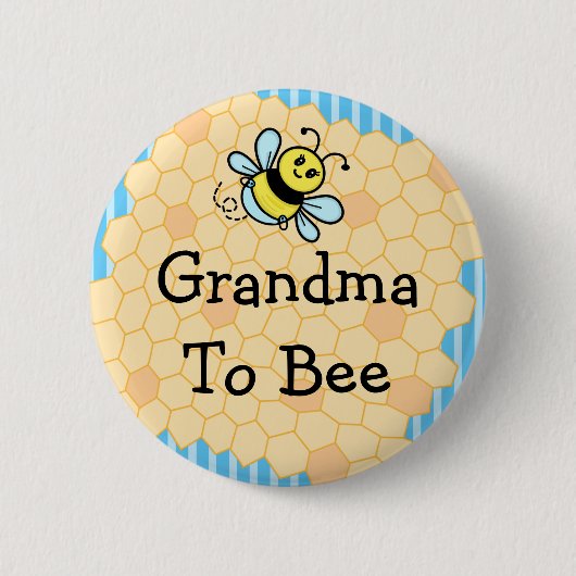 Oma naar Bee Blue Honeycomb Baby shower Button (Voorkant)