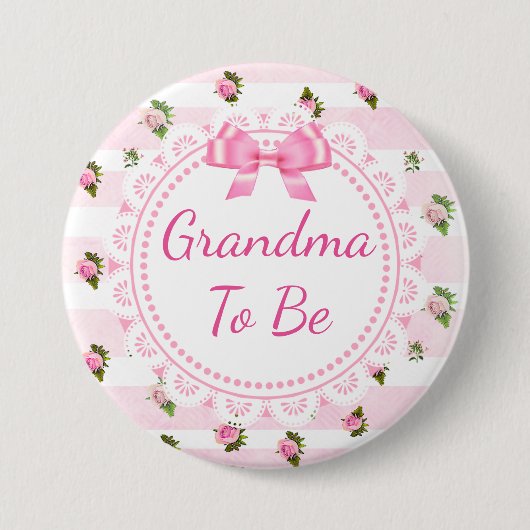 Oma om Baby shower Button Roze rozen te zijn (Voorkant)