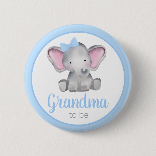 Oma om Blauwe Elephant Boy Baby shower Button te z (Voorkant)
