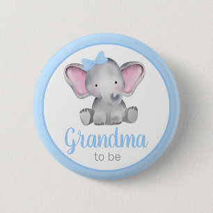 Oma om Blauwe Elephant Boy Baby shower Button te z