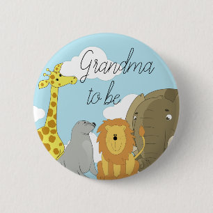 Oma om Oerwoud Dieren Baby shower Ronde Button 5,7 Cm